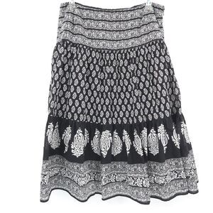 Chaps Boho black & white midi skirt Size 16 tiered A-line peasant